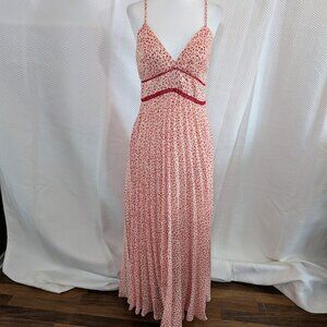 Bardot Brooke Red Floral Pleated Maxi Dress Size 6 Romantic Feminine Boho